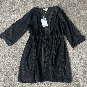 Black Sheer Swimsuit Beach Cover-Up Dress. Ties at wait. Size Small. Brand new.